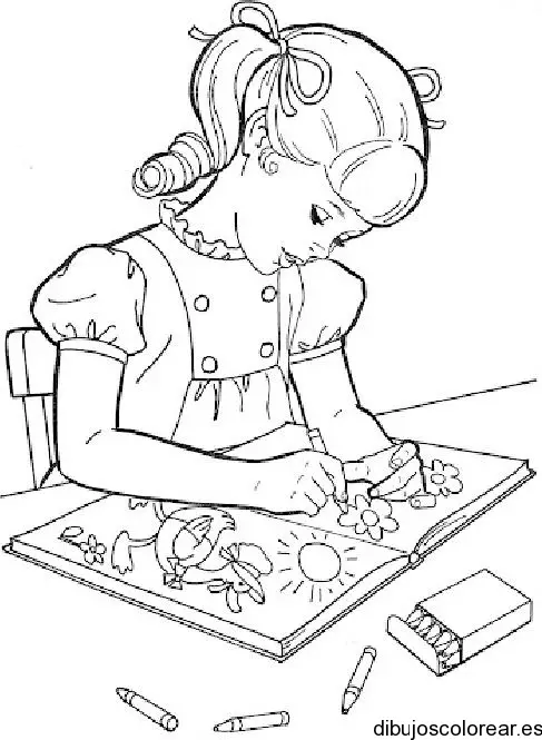 Dibujo de una niña estudiando para colorear