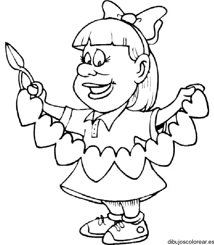 Dibujo de una niña haciendo corazones para colorear