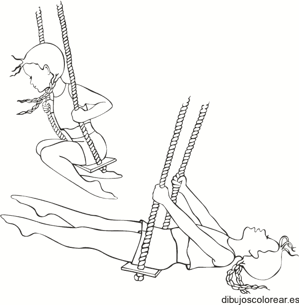 Dibujo de una niña jugando en un columpio para colorear