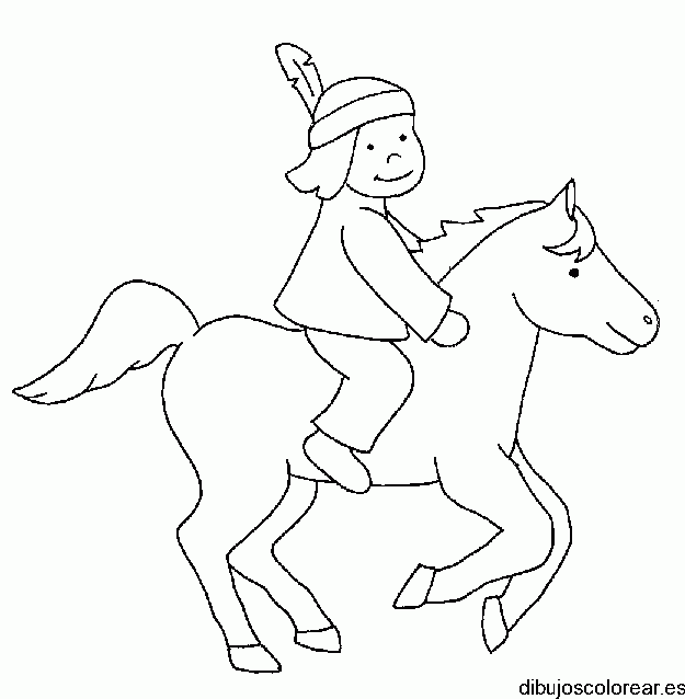 Dibujo de una niña montando su caballo para colorear