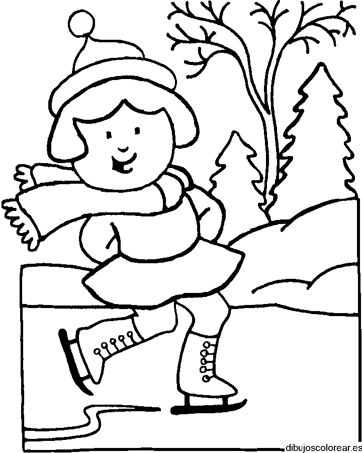 Dibujo de una niña patinando en el hielo para colorear