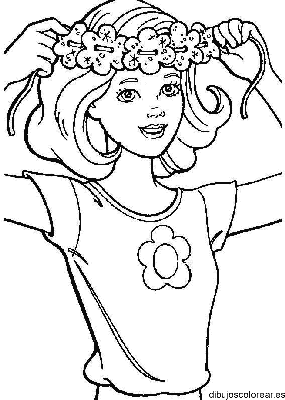 Dibujo de una niña peinándose frente al espejo para colorear