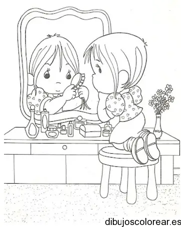 Dibujo de una niña peinándose para colorear