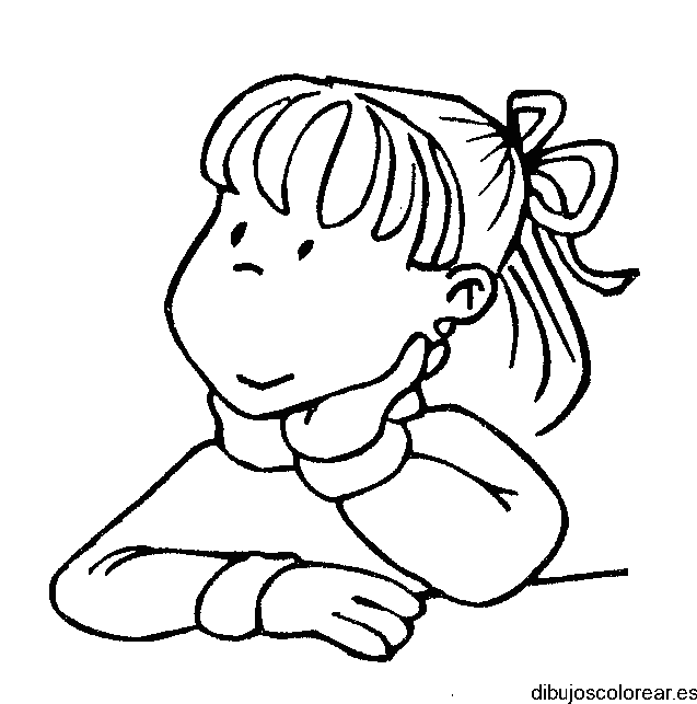 Dibujo de una niña pensando para colorear