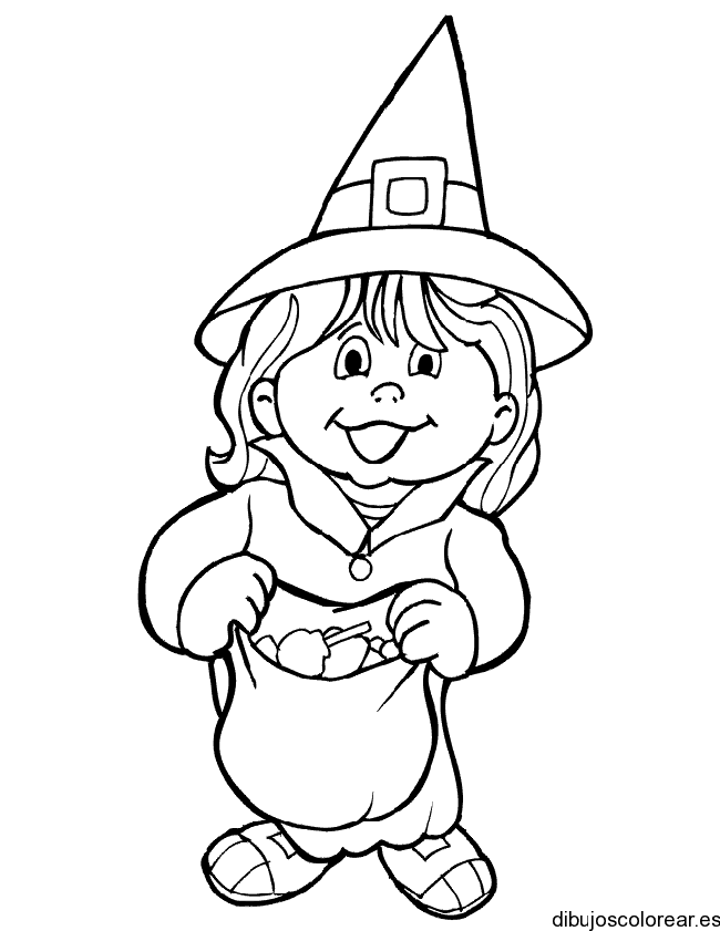 Dibujo de una niña pidiendo dulces para colorear