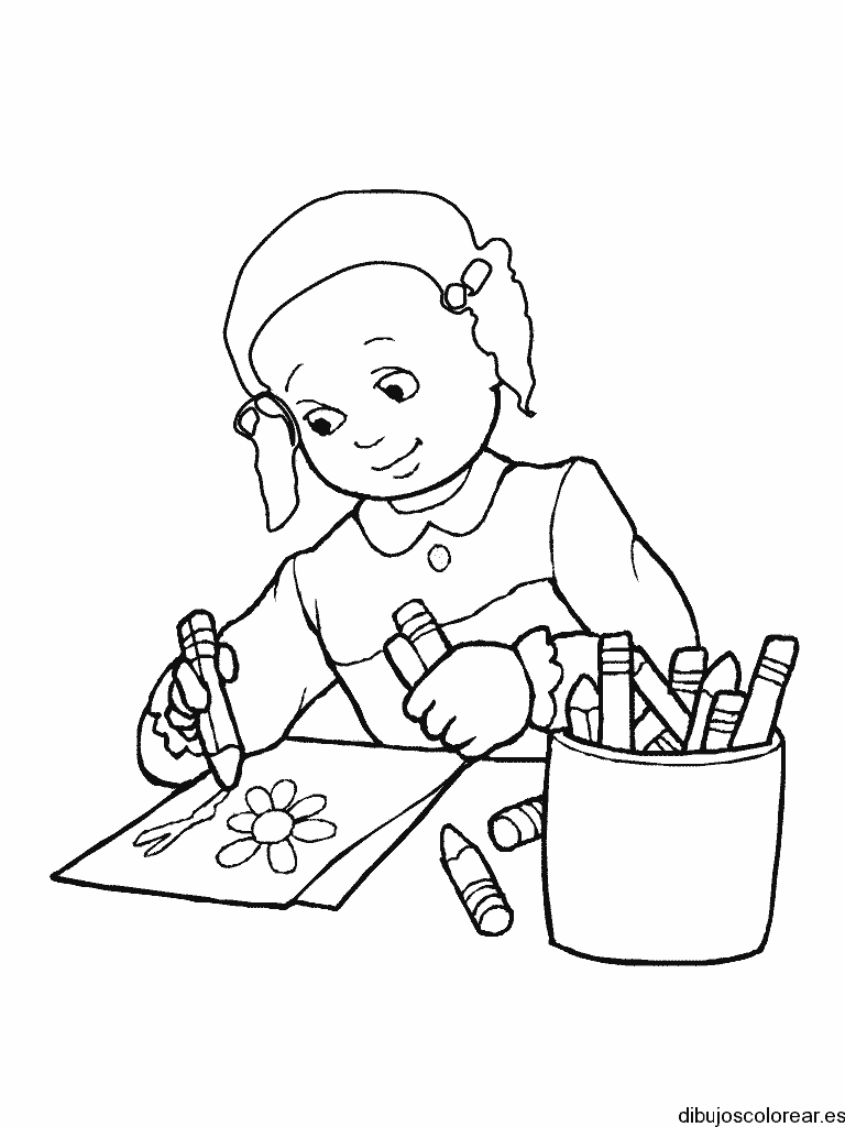 Dibujo de una niña pintando para colorear