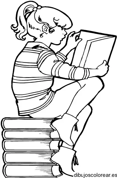 Dibujo de una niña que lee para colorear