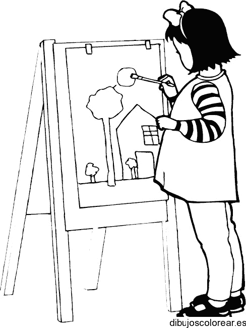 Dibujo de una niña que pinta para colorear