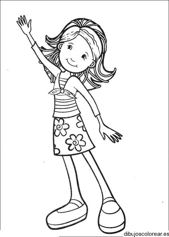 Dibujo de una niña saludando para colorear