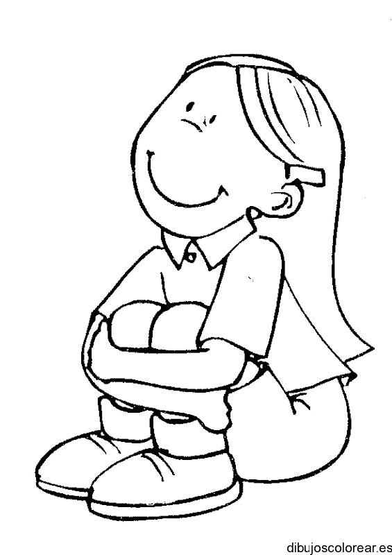 Dibujo de una niña sentada para colorear