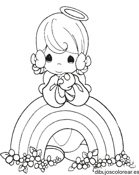 Dibujo de una niña sobre un arcoiris para colorear
