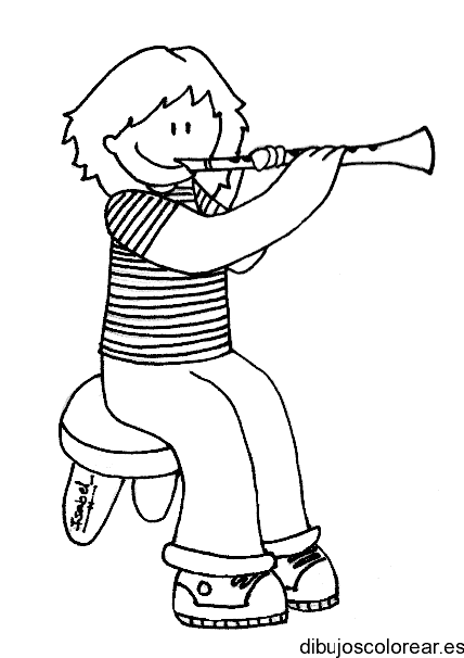 Dibujo de una niña tocando flauta para colorear