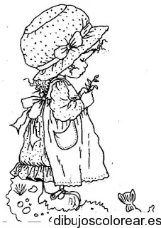 Dibujo de una niña triste con una flor para colorear