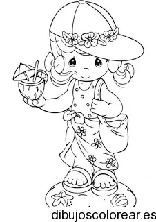 Dibujo de una niña veraneando para colorear