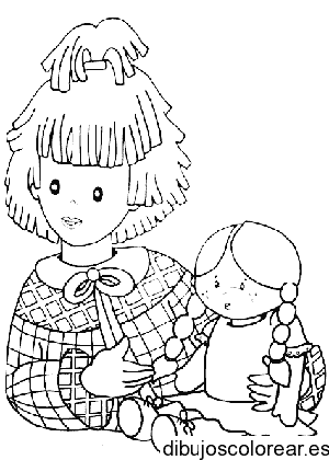 Dibujo de una niña y su muñeca para colorear