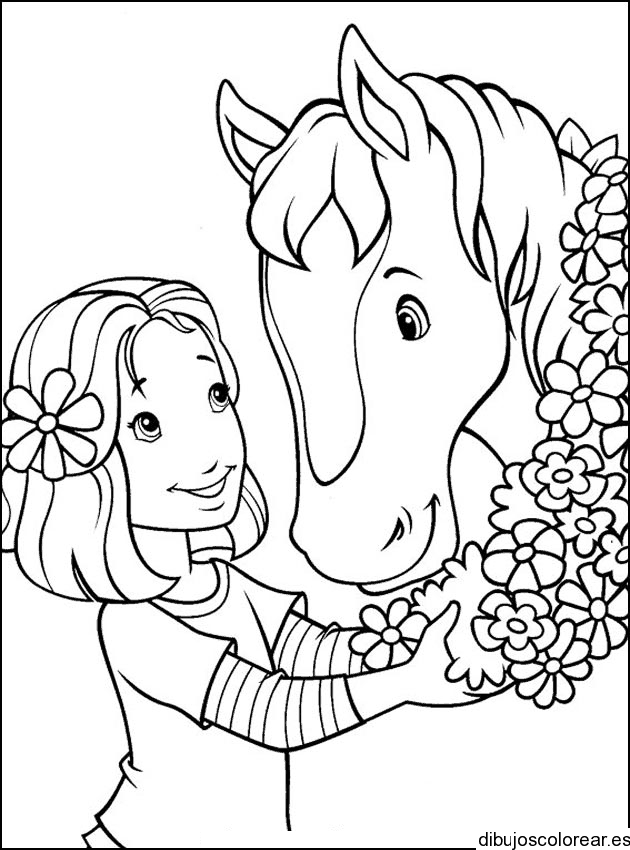 Dibujo de una niña y un caballo para colorear