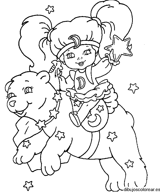 Dibujo de una niña y un oso para colorear