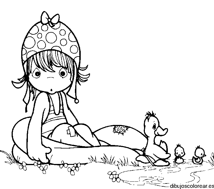 Dibujo de una niña y un patito para colorear