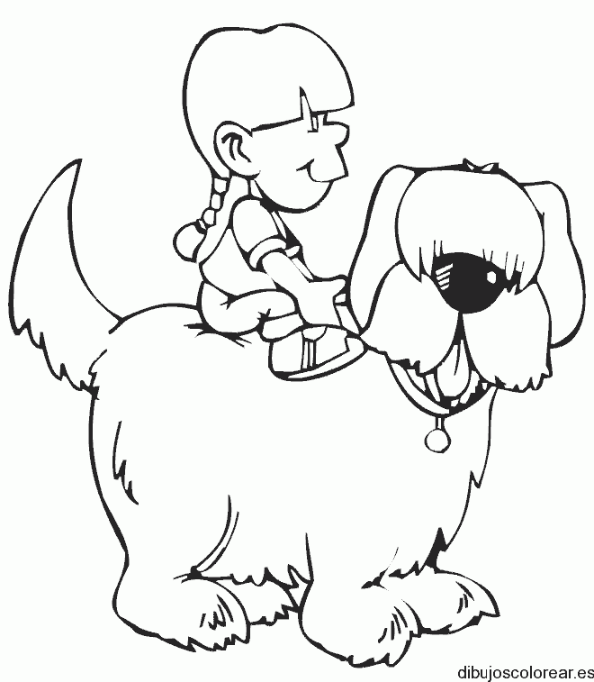 Dibujo de una niña y un perro para colorear