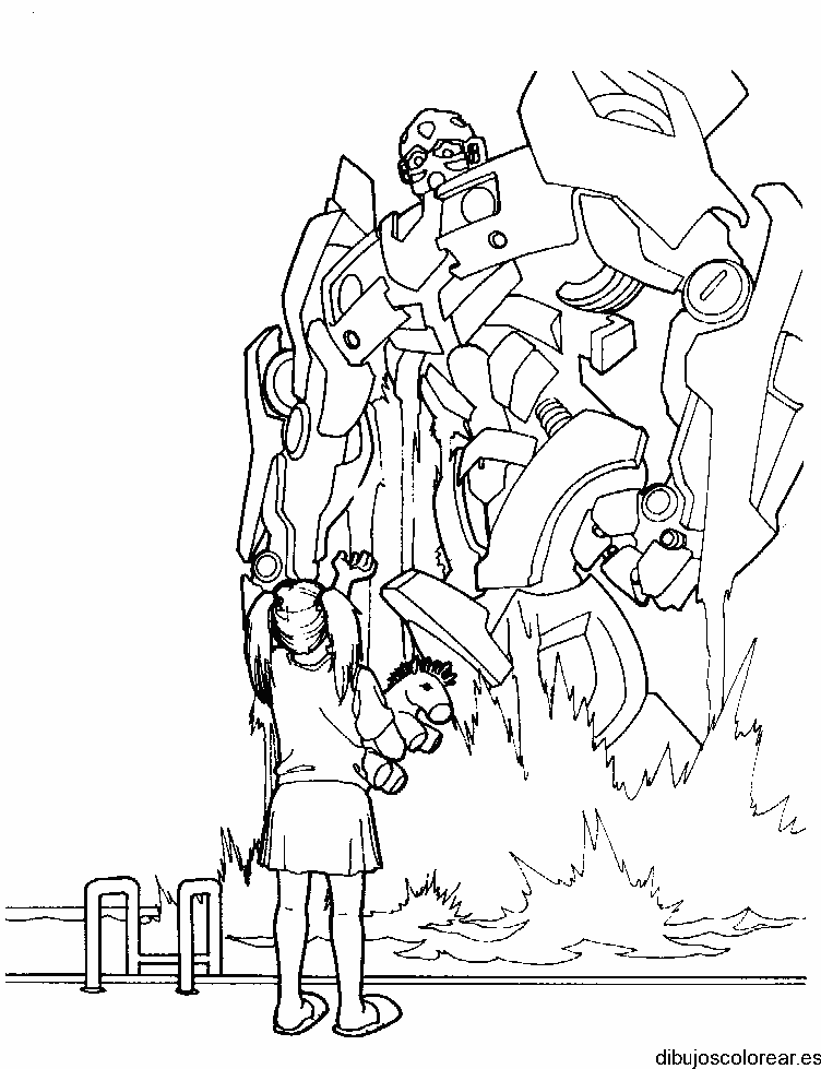 Dibujo de una niña y un transformer para colorear