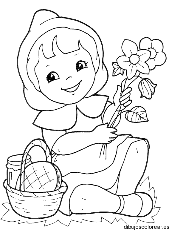 Dibujo de una niña y una cesta para colorear