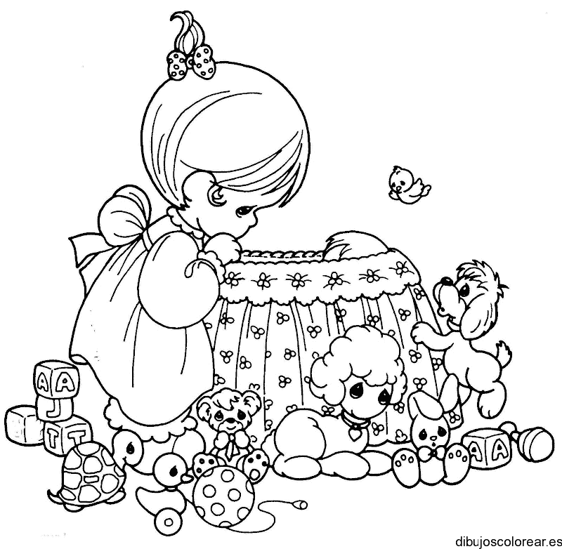 Dibujo de una niña y una cuna para colorear