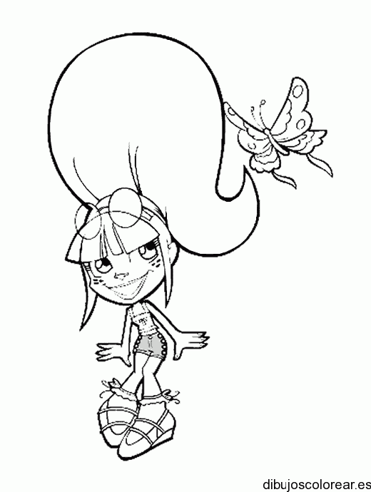 Dibujo de una niña y una mariposa para colorear