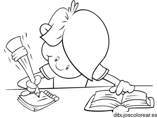 Dibujo de una niño haciendo la tarea para colorear