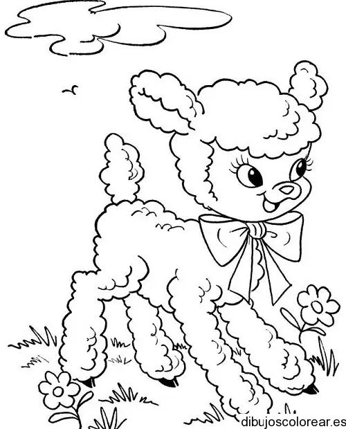 Dibujo de una oveja en el campo para colorear