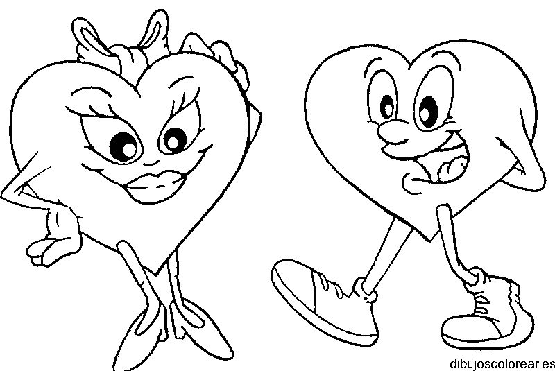 Dibujo de una pareja de corazones charlando para colorear