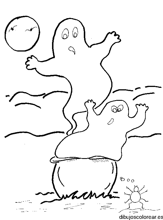 Dibujo de una pareja de fantasmas en Halloween para colorear