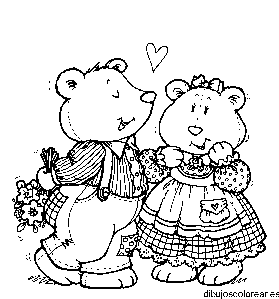 Dibujo de una pareja de osos enamorados para colorear