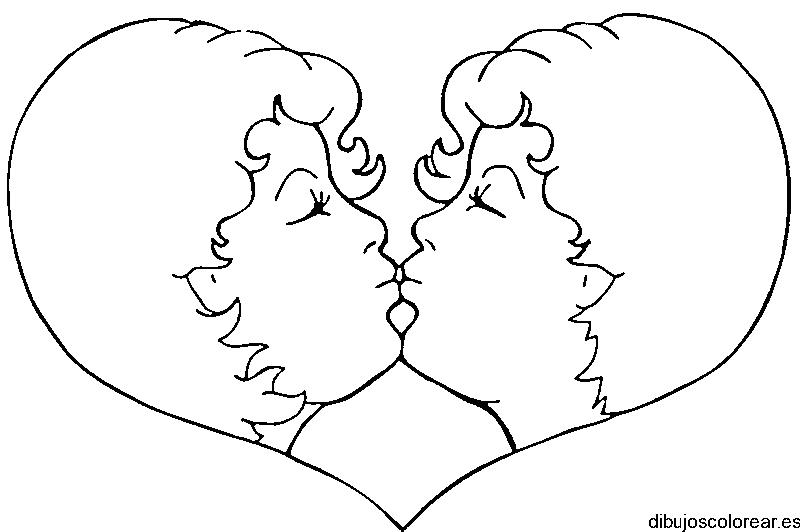 Dibujo de una pareja en un corazón para colorear