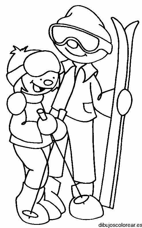 Dibujo de una pareja esquiando para colorear