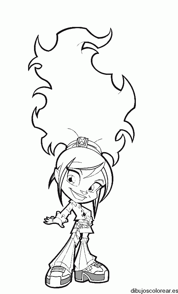Dibujo de una pequeña niña con enorme peinado para colorear