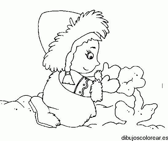 Dibujo de una pequeña niña en la nieve para colorear