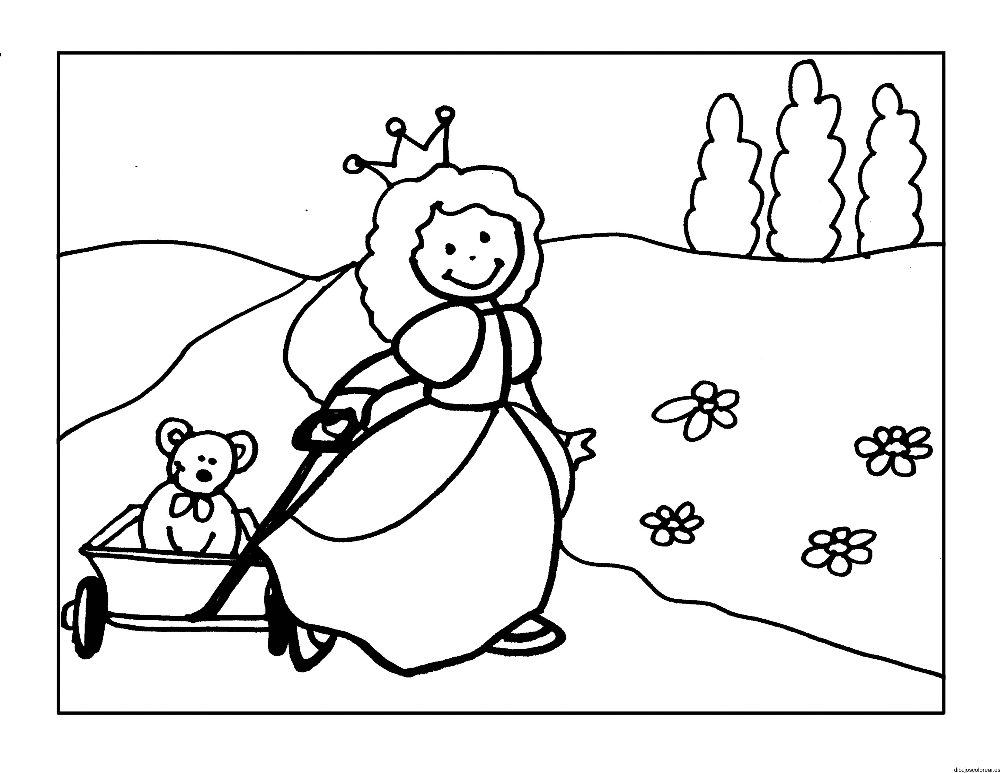 Dibujo de una princesa con un oso para colorear
