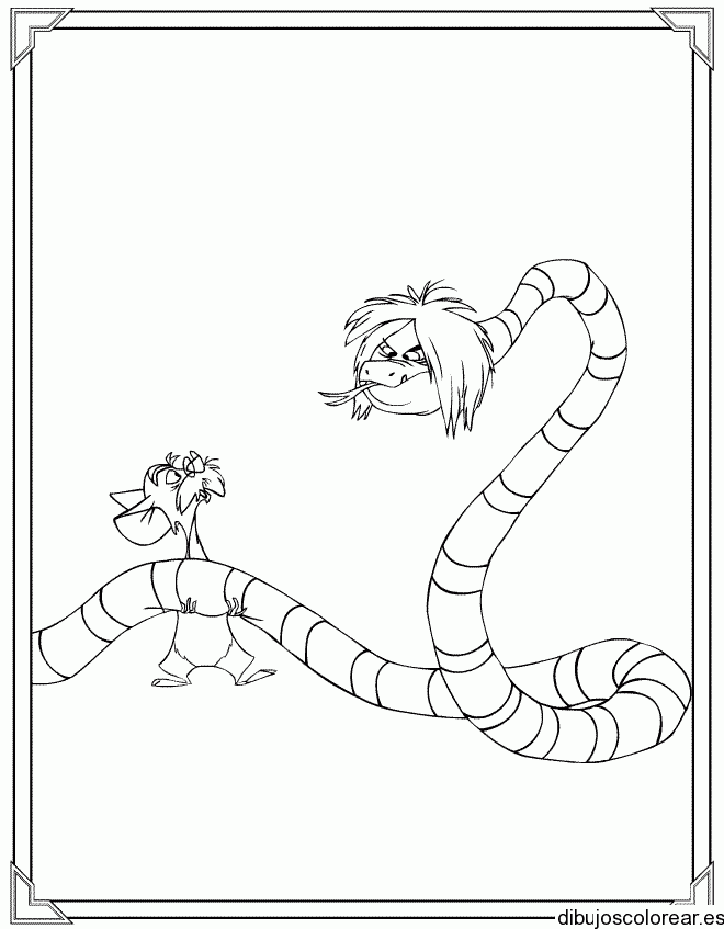 Dibujo de una serpiente y un gato para colorear