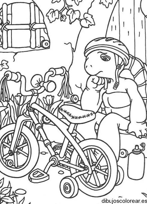Dibujo de una tortuga con bicicleta para colorear