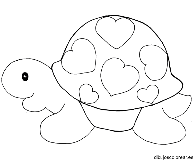 Dibujo de una tortuga con caparazón de corazones para colorear