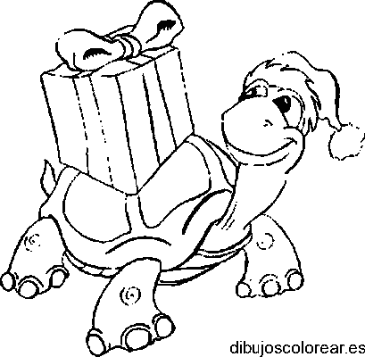 Dibujo de una tortuga con regalo navideño para colorear