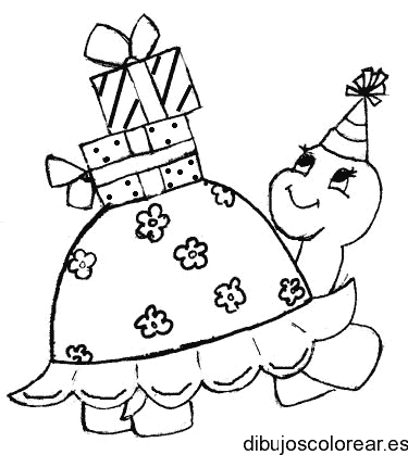 Dibujo de una tortuga con regalos para colorear
