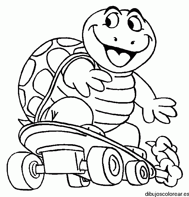 Dibujo de una tortuga en monopatín para colorear