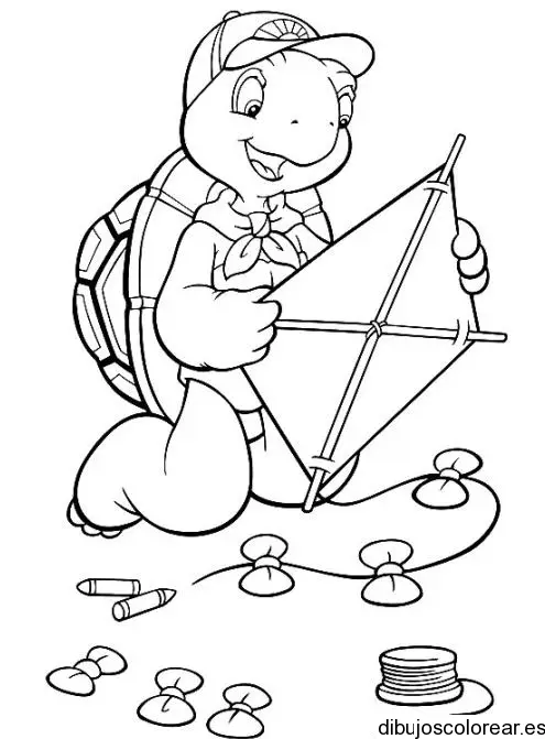 Dibujo de una tortuga y una cometa para colorear