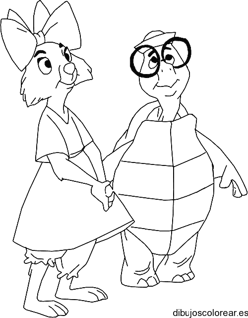 Dibujo de una tortuga y una coneja para colorear