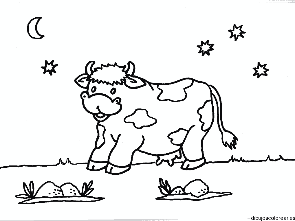 Dibujo de una vaca bajo las estrellas para colorear