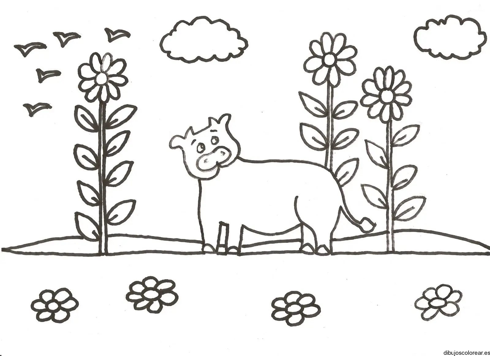 Dibujo de una vaca paseando por el parque para colorear