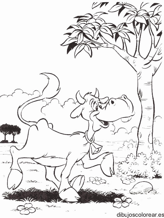 Dibujo de una vaca por el campo para colorear