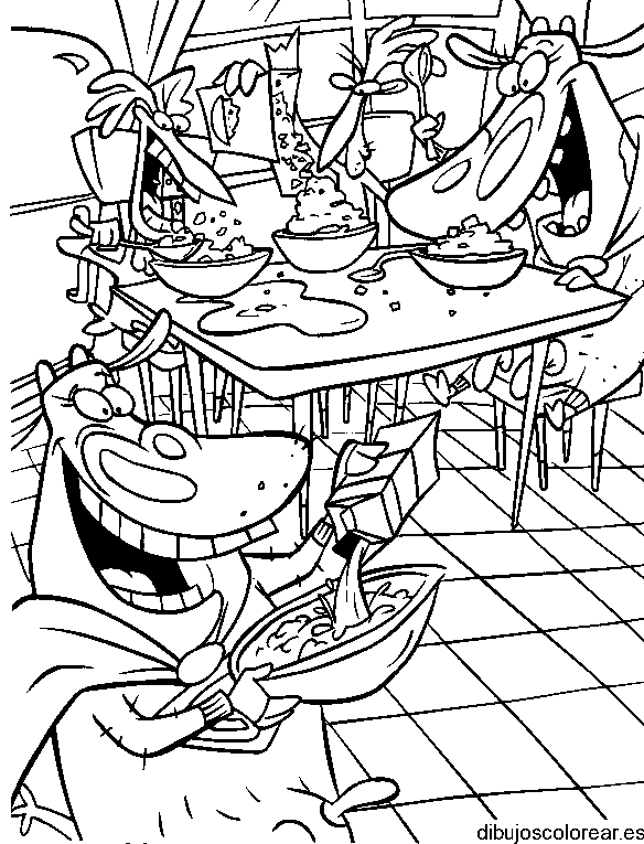 Dibujo de vacas en el comedor para colorear