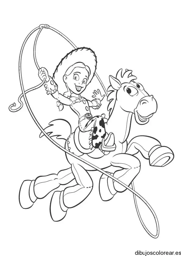 Dibujo de vaquerita enlazando para colorear